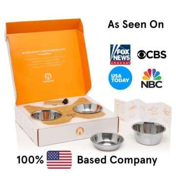 NibbleyPets Elevated Dog Bowl Stand with Stainless-Steel Food and Water Bowls (3 Pc. Set) | Stand-Up...