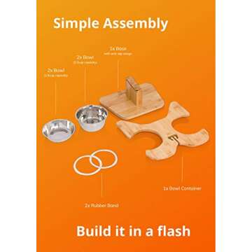 NibbleyPets Elevated Dog Bowl Stand with Stainless-Steel Food and Water Bowls (3 Pc. Set) | Stand-Up Eating and Drinking | Pet Friendly Ergonomic Design | Perfect for French Bulldogs, Pugs