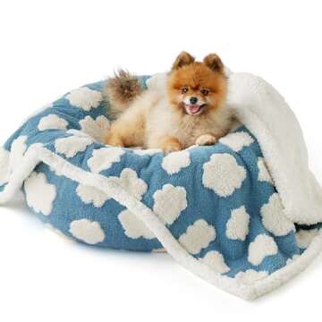 Lesure Donut Small Dog Bed with Waterproof Puppy Blanket - Round Cat Beds for Indoor Cats Calming Pe...