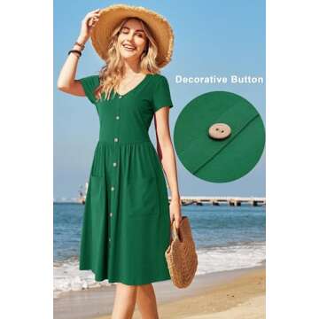 OUGES Summer Midi Dress for Women with Pockets