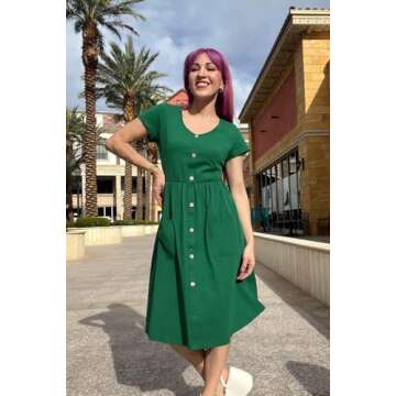 OUGES Summer Midi Dress for Women with Pockets