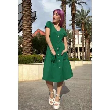 OUGES Summer Midi Dress for Women with Pockets