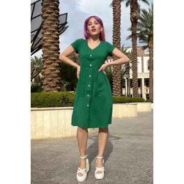 OUGES Summer Midi Dress for Women with Pockets