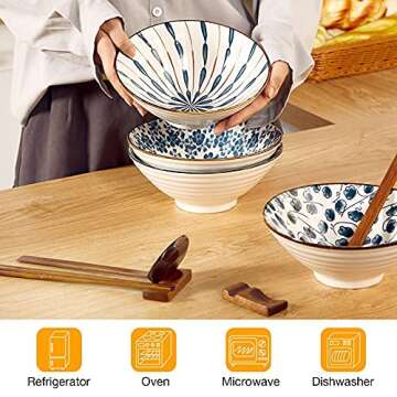 Elegant Geiserailie Japanese Ramen Bowls Set of 4