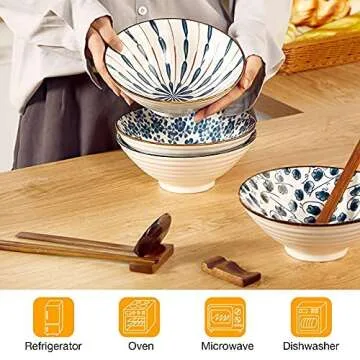Elegant Geiserailie Japanese Ramen Bowls Set of 4