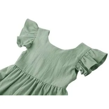 Dutebare Toddler Girls Cotton Linen Ruffle Dress for Summer