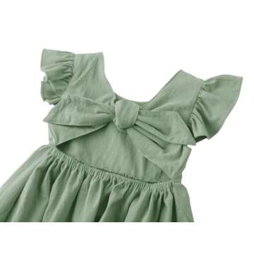 Dutebare Toddler Girls Cotton Linen Ruffle Dress for Summer