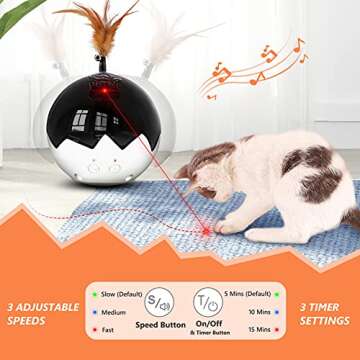 2021 Newest Cat Laser Toy,3 in 1 Interactive Tumbler Ball,Laser and Feather Toys for Pet Automatic Kitten Chaser Toy Indoor,Electronic Real Mice Sound,3 Speeds,3 Timers,Irregular Circle,Rechargeable