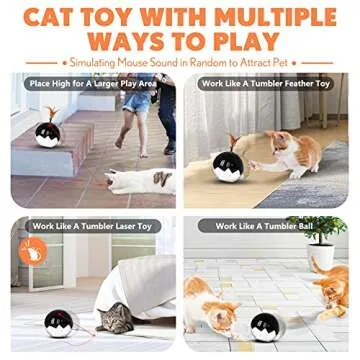 2021 Newest Cat Laser Toy,3 in 1 Interactive Tumbler Ball,Laser and Feather Toys for Pet Automatic Kitten Chaser Toy Indoor,Electronic Real Mice Sound,3 Speeds,3 Timers,Irregular Circle,Rechargeable