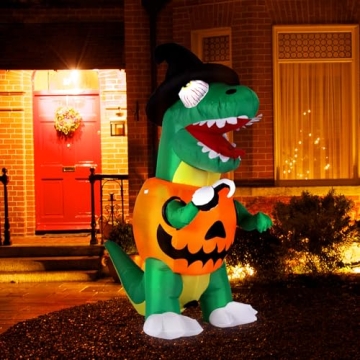 Bosvell 6 FT Inflatable Pumpkin Dinosaur for Halloween Decor