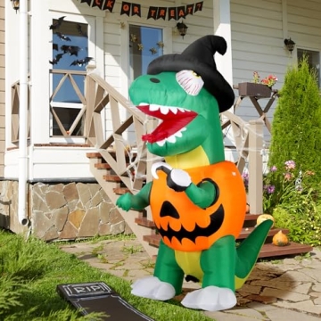 Bosvell 6 FT Inflatable Pumpkin Dinosaur for Halloween Decor