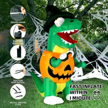 Bosvell 6 FT Inflatable Pumpkin Dinosaur for Halloween Decor