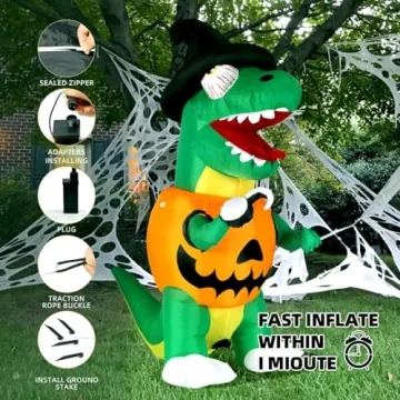 Bosvell 6 FT Inflatable Pumpkin Dinosaur for Halloween Decor