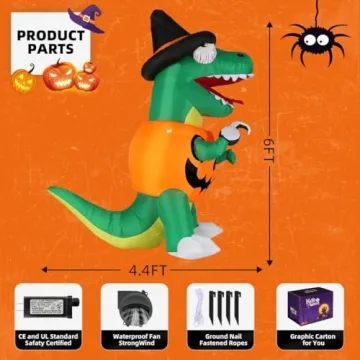 Bosvell 6 FT Inflatable Pumpkin Dinosaur for Halloween Decor