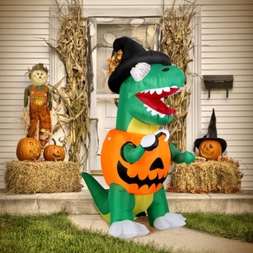 Bosvell 6 FT Inflatable Pumpkin Dinosaur for Halloween Decor