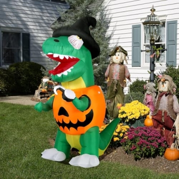Bosvell 6 FT Inflatable Pumpkin Dinosaur for Halloween Decor