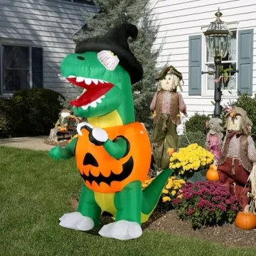Bosvell 6 FT Inflatable Pumpkin Dinosaur for Halloween Decor