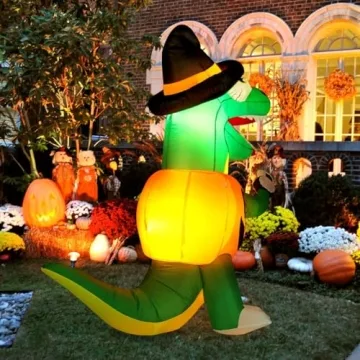 Bosvell 6 FT Inflatable Pumpkin Dinosaur for Halloween Decor