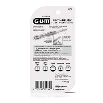 GUM Proxabrush Go-Betweens - Tight - Interdental Brushes - Soft Bristled Dental Picks for Plaque Removal Health - Safe for Braces & Dental Devices, 10ct (6pk)
