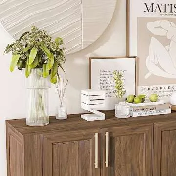 Tilly Lin 65" Mid Century Modern TV Stand, Modern Credenza Sideboard Buffet Cabinet, Walnut Media Console for Living Room, Boho Entertainment Center with Storage, Gold Metal Legs