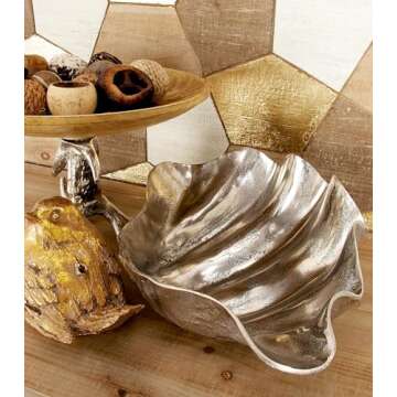 Deco 79 Aluminum Metal Shell Decorative Decorative Bowl Shell Decorative Container, Decorative Keepsake Box 17" x 11" x 7", Silver