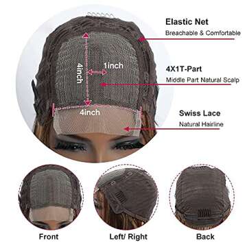 Royal Lady Glueless 4/27 Highlight Bob Human Hair Wigs Brazilian Straight 4×1 T Part Lace Closure Short Bob Wigs For Black Women Ombre Honey Blonde Colored Pre Plucked with Baby Hair (10inch)