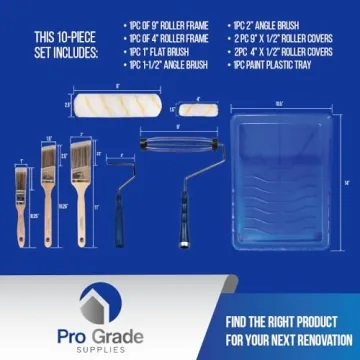 Pro Grade Paint Roller & Brush Set - 10 Piece Kit for All Uses