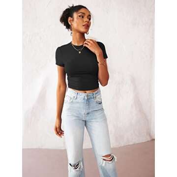 TECREW Womens Summer Short Sleeve Cute Crop Tops Casual Basic Crewneck Slim Fit T-Shirts