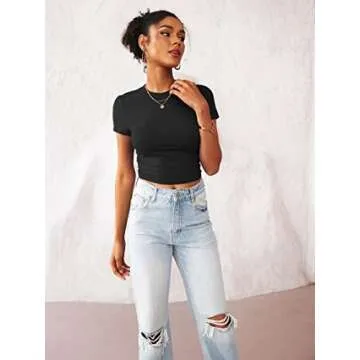 TECREW Womens Summer Short Sleeve Cute Crop Tops Casual Basic Crewneck Slim Fit T-Shirts