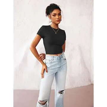 TECREW Womens Summer Short Sleeve Cute Crop Tops Casual Basic Crewneck Slim Fit T-Shirts
