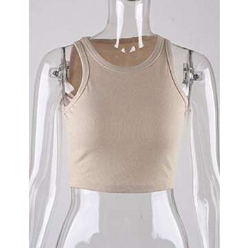 Meladyan Women's Round Neck Basic Racerback Camisole Rib-Knit Solid Sleeveless Crop Tank Tops