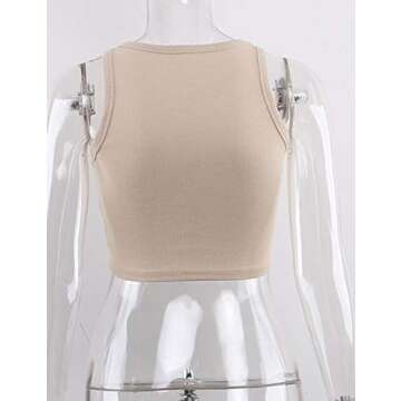 Meladyan Women's Round Neck Basic Racerback Camisole Rib-Knit Solid Sleeveless Crop Tank Tops