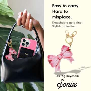 Sonix Keychain Case Compatible with Apple AirTag | Protective AirTag Cover Keychain | Pink Bow