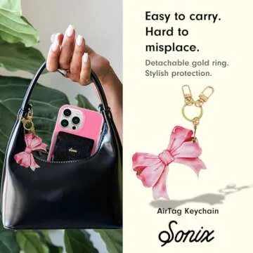 Sonix Keychain Case Compatible with Apple AirTag | Protective AirTag Cover Keychain | Pink Bow