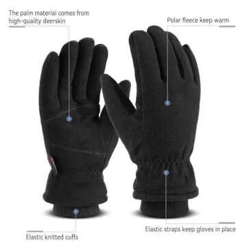 OZERO Winter Gloves for Men Women, Cold Proof Deerskin Suede Leather Warm Thermal Gloves for Driving, Working, Hiking, Skiing - Water Resistant Windproof, Denim-Black Large