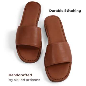Brown Leather Sandals for Women - Flat Heel Open-Toe Slides with SOFT LEATHER Flat Sandals for Women Summer Fashion DRESSY & CASUAL Slip-On Women's Leather Sandals Flat Slides Boho Sandals for Women (8)