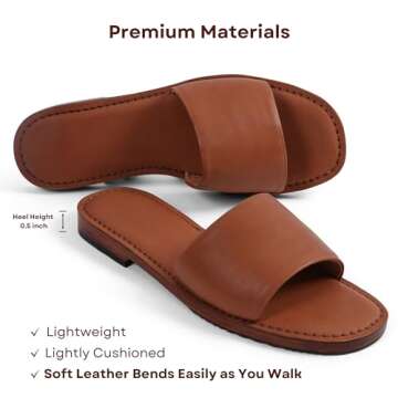Brown Leather Sandals for Women - Flat Heel Open-Toe Slides with SOFT LEATHER Flat Sandals for Women Summer Fashion DRESSY & CASUAL Slip-On Women's Leather Sandals Flat Slides Boho Sandals for Women (8)