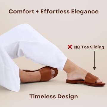 Brown Leather Sandals for Women - Flat Heel Open-Toe Slides with SOFT LEATHER Flat Sandals for Women Summer Fashion DRESSY & CASUAL Slip-On Women's Leather Sandals Flat Slides Boho Sandals for Women (8)