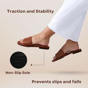 Brown Leather Sandals for Women - Flat Heel Open-Toe Slides with SOFT LEATHER Flat Sandals for Women Summer Fashion DRESSY & CASUAL Slip-On Women's Leather Sandals Flat Slides Boho Sandals for Women (8)