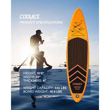 Cooyes Inflatable 10.6’x32’'x6’' (19.4 lbs) Stand Up Paddle Board with SUP Accessories & Backpack, Removable Fin, Ankle Leash, Adjustable Paddle, Hand Pump, Waterproof Phone Case, ISUP for Beginners