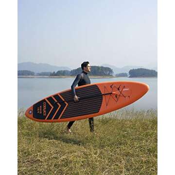 Cooyes Inflatable 10.6’x32’'x6’' (19.4 lbs) Stand Up Paddle Board with SUP Accessories & Backpack, Removable Fin, Ankle Leash, Adjustable Paddle, Hand Pump, Waterproof Phone Case, ISUP for Beginners