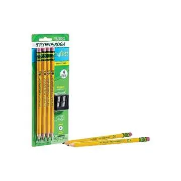 Ticonderoga My First Wood-Cased Pencils, Pre-Sharpened, 2 HB, With Sharpener, Yellow, 4 Count