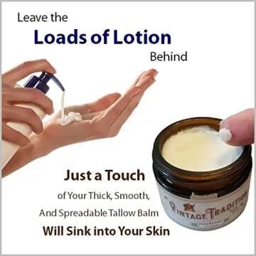 Vintage Tradition Beef Tallow Balm for Skin Care – Unscented, All Purpose Balm for Sensitive Skin Heals and Hydrates with Olive Oil + Tallow from Grass-Fed Cows – Beef Tallow for Skin, 2 fl. oz.