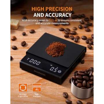 SHARDOR Professional Mini Coffee Scale with Timer 0.01oz High Precision Espresso Pour Over Scale Rechargeable Digital Coffee Scale Portable Coffee Bean Scale with Auto Timing, Silicone Pad, Black
