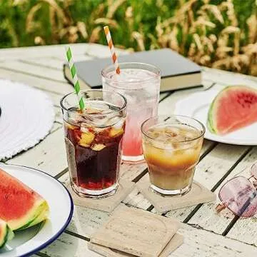 WORHE Marble Coaster for Drinks Absorbent with Cork Base Set of 4 Square Coasters for Coffee Natural Marble Stone for Housewarming Home Decor Tabletop Protection Party Hotel Bar (DL022)