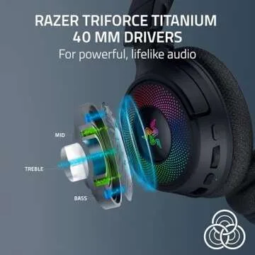 Razer Kraken V4 Wireless Gaming Headset: 2.4GHz, Bluetooth, USB - Super Wideband Mic - 40 mm Drivers - 9 Zone RGB Lighting - for PC, Mac, PS5, Nintendo Switch, Steam Deck, Smartphone - Black