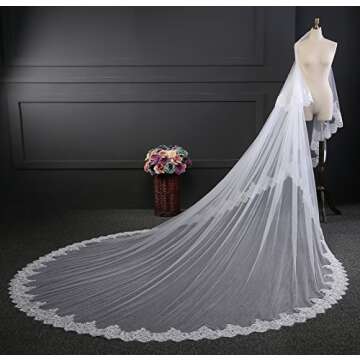 EllieHouse Women's 2 Tier Royal Length Lace Ivory Wedding Bridal Veil With Comb HL08IV