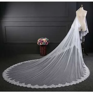 EllieHouse Women's 2 Tier Royal Length Lace Ivory Wedding Bridal Veil With Comb HL08IV