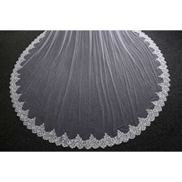 EllieHouse Women's 2 Tier Royal Length Lace Ivory Wedding Bridal Veil With Comb HL08IV