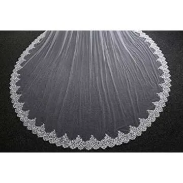 EllieHouse Women's 2 Tier Royal Length Lace Ivory Wedding Bridal Veil With Comb HL08IV